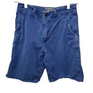 American Eagle Chino Shorts Blue Flat Front 100% Cotton Cut Raw Hem Gorpcore 28‎
